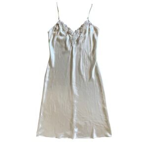 Vtg California Miss Ivory Satin Lace Beaded Slip Dress Nightgown Bridal Chemise